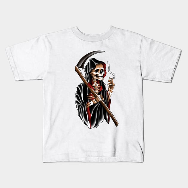 Traditional tattoo grim reaper Kids T-Shirt by Smurnov